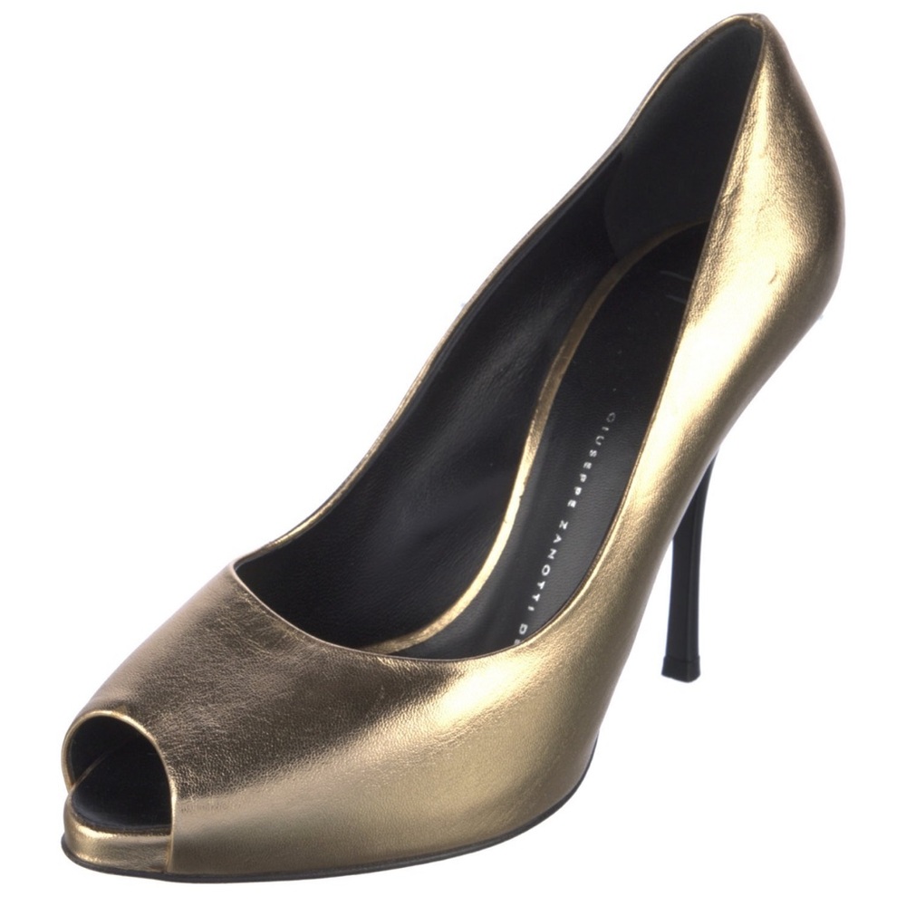 Giuseppe Zanotti EUC Gold Leather Peep-Toe Heels